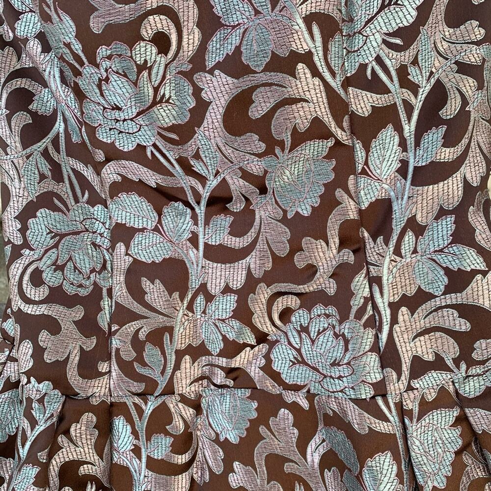 Jessica McClintock brown blue metallic floral vintage 90s prom cocktail dress - Picture 6 of 7